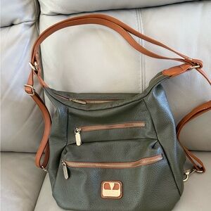 Valentina Vintage Olive Green and Tan Italian Leather Shoulder Bag